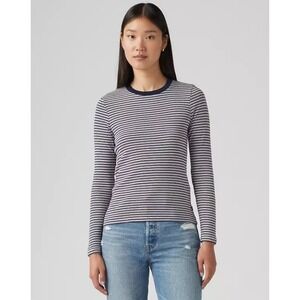 Levi's Essential Long Sleeve Tee Turmeric Stripe Navy Blazer Blue Large NWT